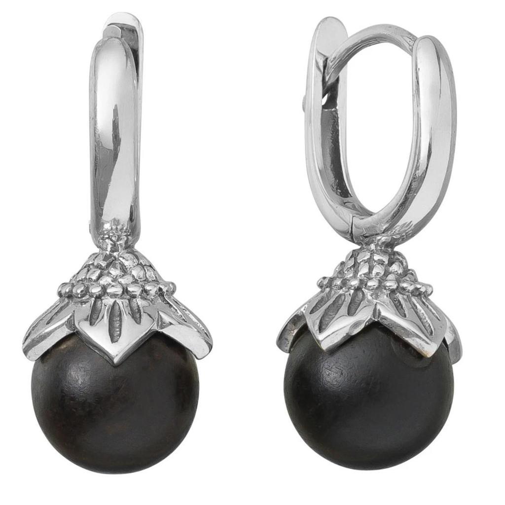 Stříbrné náušnice květ z ebenového dřeva