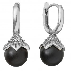 Stříbrné náušnice květ z ebenového dřeva